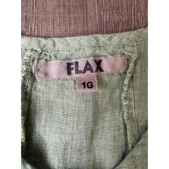 FLAX 1G Green Linen Button Front Top‎ Women 1X Lagenlook Minimalist Casual Artsy - Picture 10 of 15